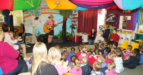 With sing-a-long songs galore and groovy Australian characters, Kathy entertained the kids. With sing-a-long songs galore and groovy Australian characters, Kathy entertained the kids.